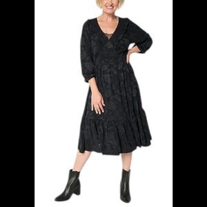 TWRHLL Women's Floral Jacquard Midi Dress Black - Regular